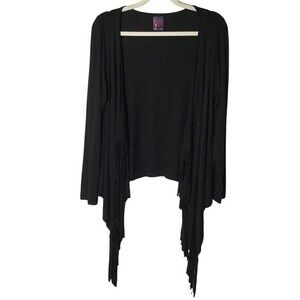 Lucy Love Black Fringe Boho Sweatshirt Cardigan Size XS New